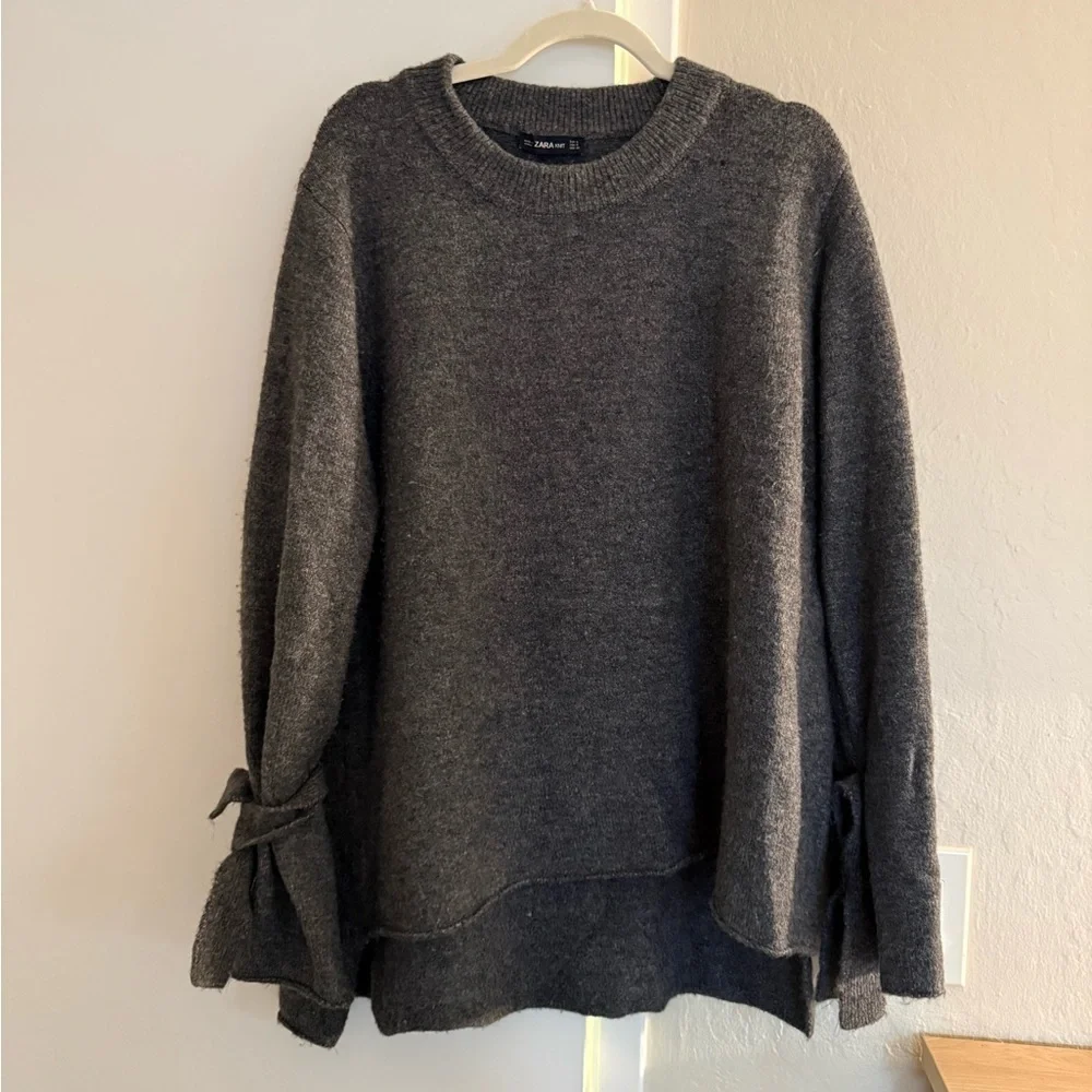 Zara Charcoal Gray Sweater with Bow Accents